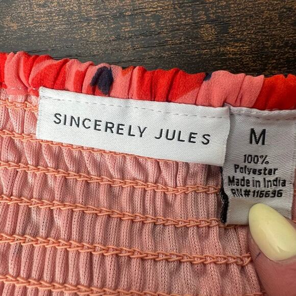 Sincerely Jules Red Floral Maxi Dress Sz M 3/4 Sleeve Smocked Back V-Neck Lined - Picture 10 of 12